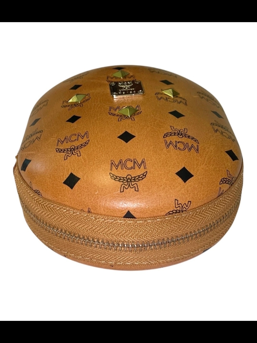 MCM Cognac Logo Oval Structured Pouch with Gold Hardware - Picture 5 of 10